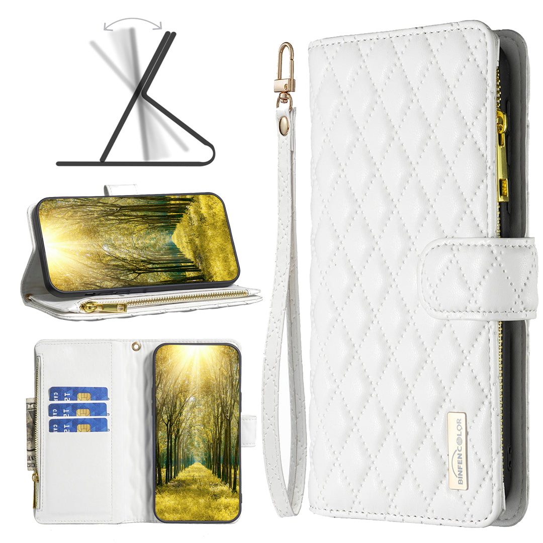 Binfen Color BF Style-15 For iPhone 15 Plus Flip Case Zipper Pocket Wallet Phone Stand Shell PU Leather Cover - White Binfen Color BF Style-15 For iPhone 15 Plus Flip Case Zipper Pocket Wallet Phone Stand Shell PU Leather Cover - White